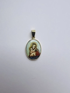 Ručně malovaná madonka ve zlatém rámečku. 3,27 g.